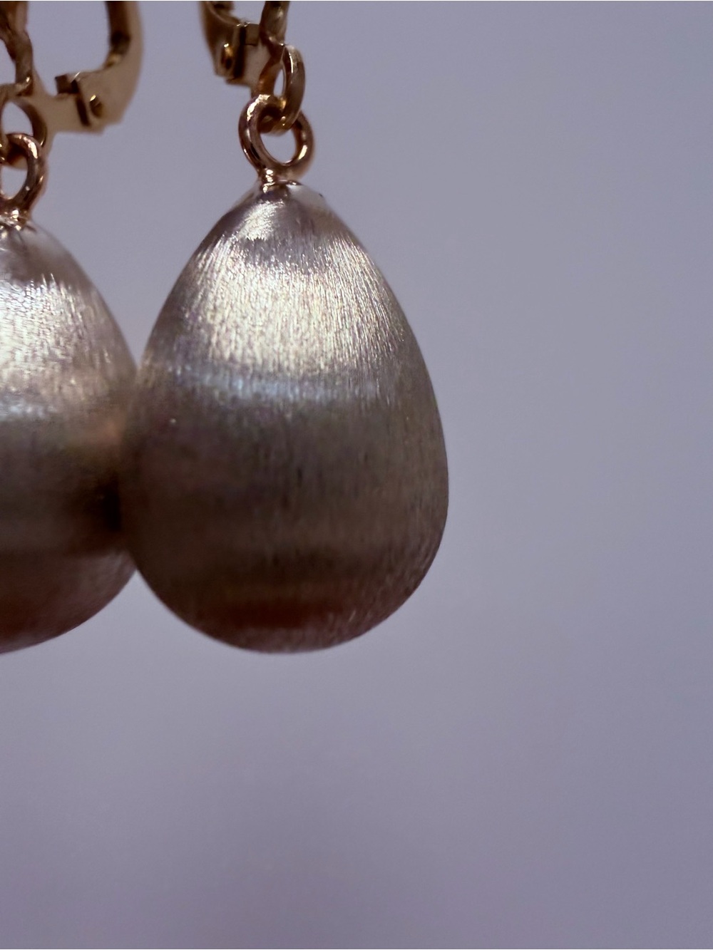 14K Gold Brushed Teardrop Drop Earrings | Two-Tone Satin Finish | 3.14g - Picture 3 of 16